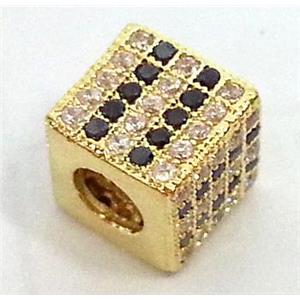 Bracelet bar, copper bead with zircon, cube, 7x7mm