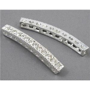 bracelet bar, alloy with Rhinestone, silver plated, approx 38mm length
