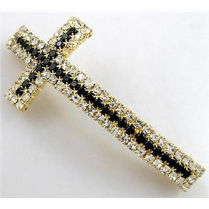 bracelet bar, cross, copper bead with rhinestone, gold, 23x50mm