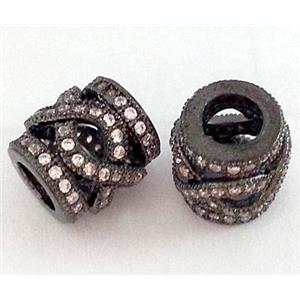 bracelet spacer, copper bead with zircon, black, 8x10mm, approx 4mm hole