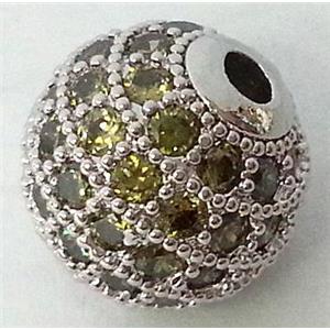 round copper bead with olive zircon, platinum, 12mm dia