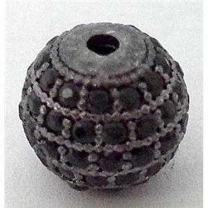round copper bead with zircon rhinestone, black, 14mm dia