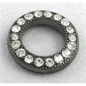 bracelet bar, alloy ring with rhinestone, black, 15mm dia