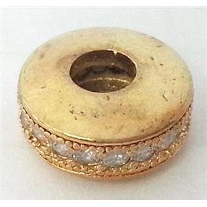 bracelet bar, copper bead with zircon rhinestone, brass, approx 10mm dia