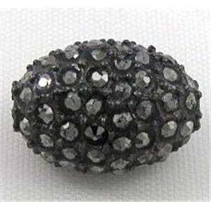 alloy bead, pave rhinestone, oval, black, approx 10x15mm