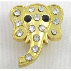 bracelet bar, alloy spacer with rhinestone, gold plated, approx 18x20mm, 5x10mm hole