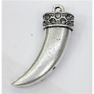 alloy horn pendant with rhinestone, antique silver, approx 13-35mm