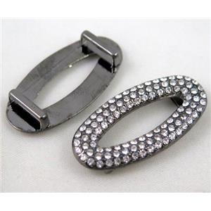 bracelet bar, alloy bead paved with rhinestone, black, approx 18x38mm, hole 3x10mm