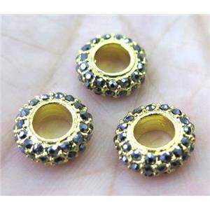 alloy spacer bead with rhinestone, rondelle, approx 10mm dia