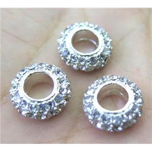 alloy spacer bead with rhinestone, rondelle, approx 10mm dia