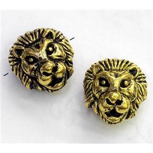 alloy spacer bead, lion head, antique gold plated, approx 12mm dia