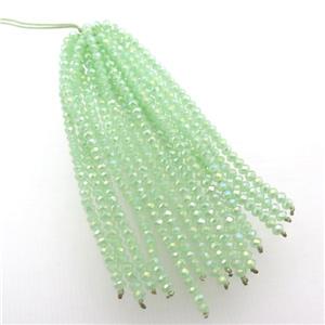 lt.green crystal glass Tassel pendant, approx 3mm, 75mm length