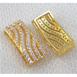 copper bead paved zircon, rectangle, gold plated, approx 10-20mm