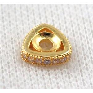 copper triangle bead paved zircon, gold plated, approx 10x10x10mm