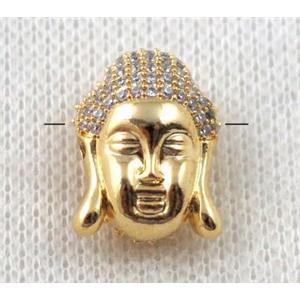 copper buddha beads paved zircon, gold plated, approx 13x18mm