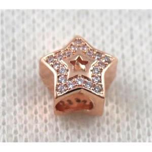 copper star bead paved zircon, rose gold, approx 10mm, 5mm hole