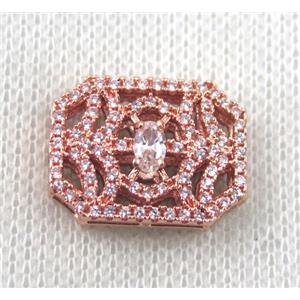 copper beads paved zircon, rectangle, rose gold, approx 15-20mm