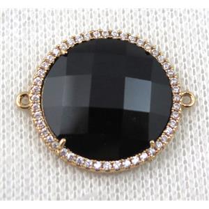 black Chinese Crystal Glass connector pave zircon, circle, gold plated, approx 23mm dia