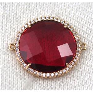 ruby Chinese Crystal Glass connector pave zircon, circle, gold plated, approx 23mm dia