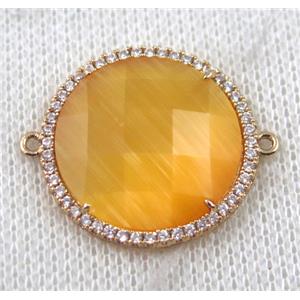 yellow Chinese Crystal Glass connector pave zircon, circle, gold plated, approx 23mm dia