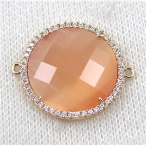 Chinese Crystal Glass connector pave zircon, circle, gold plated, approx 23mm dia