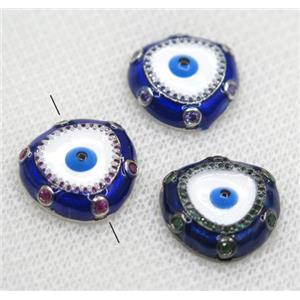 copper triangle beads paved zircon, evil eye, mix color, approx 16mm wide