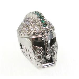 copper helm bead paved zircon, platinum plated, approx 12-16mm