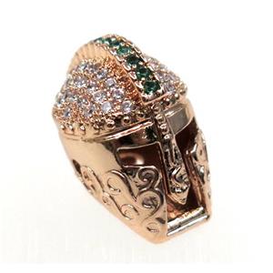 copper helm bead paved zircon, rose gold, approx 12-16mm