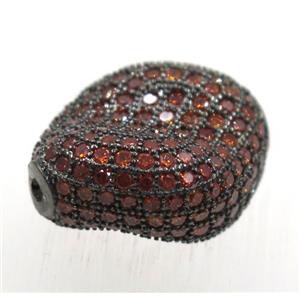 copper bead paved zircon, Twist, black plated, approx 16-20mm