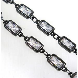 copper chain paved white zircon, rectangle, black plated, approx 6x10mm
