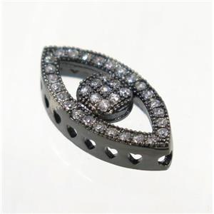 copper eye beads paved zircon, black plated, approx 8.5x17mm