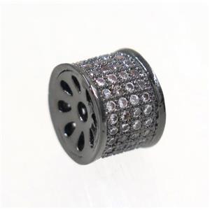 copper rondelle beads paved zircon, black plated, approx 6.5x9.5mm