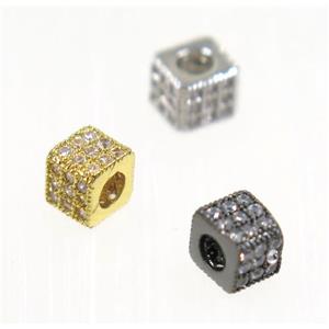 copper cube beads paved zircon, mix color, approx 4x4.5x4.5mm
