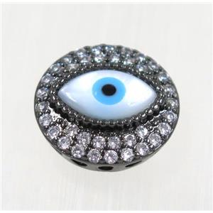 copper Evil eye beads paved zircon, black plated, approx 15.5mm