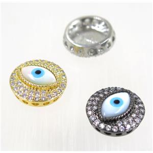 copper Evil eye beads paved zircon, mix color, approx 15.5mm