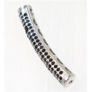 copper tube bead paved zircon, platinum plated, approx 4.5x30mm