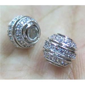 zircon, copper pendant, round, platinum plated, approx 8mm dia