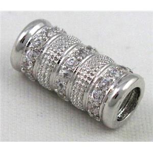 Zircon, bracelet spacer, copper tube bead, platinum plated, approx 7x14mm, 4mm hole