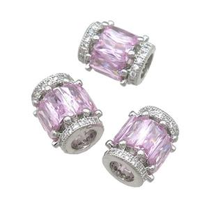 copper tube beads pave zircon, platinum plated, approx 9x12mm, 5mm hole