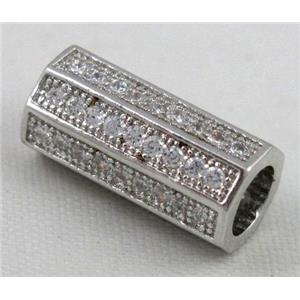 Zircon, bracelet spacer, copper tube bead, platinum plated, approx 8x15mm, 5mm hole