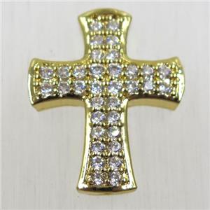copper cross beads pave zircon, gold plated, approx 20-24mm