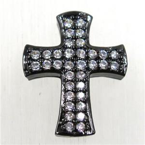 copper cross beads pave zircon, black plated, approx 20-24mm