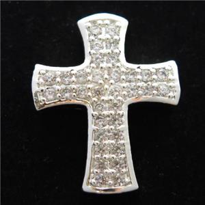 copper cross beads pave zircon, silver plated, approx 20-24mm