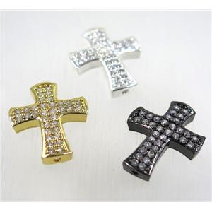 copper cross beads pave zircon, mix color, approx 20-24mm