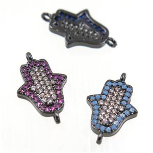 copper hamsahand connector pave zircon, black plated, mix, approx 11x13mm