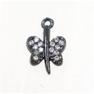 copper butterfly pendant pave zircon, black plated, approx 7x10mm