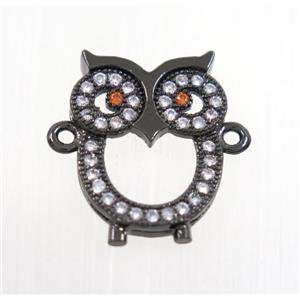 copper owl connector pave zircon, black plated, approx 13x18mm