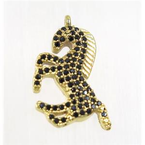 copper seahorse pendant pave black zircon, gold plated, approx 12-20mm