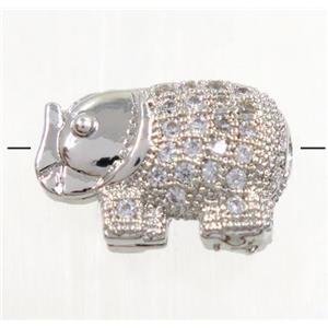 copper elephant beads paved zircon, platinum plated, approx 9x13mm