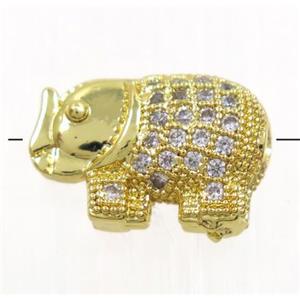 copper elephant beads paved zircon, gold plated, approx 9x13mm